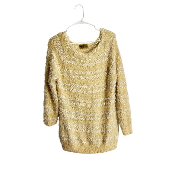 Katsumi L Cream Fuzzy Sequin Striped Knit Sweater - Picture 2 of 8
